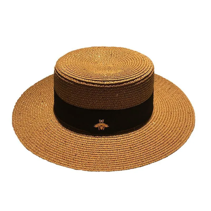 Chapéu de palha de designer Abelha Chapéus de aba grande bonés ajustados chapéu feminino masculino verão casquette praia alta qualidade