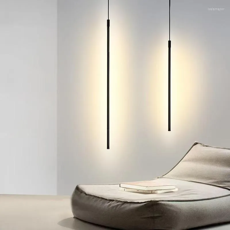 Candeeiros Pendentes Nórdicos Criativos Linha LED Longo Candeeiro Personalidade Simples Sala de Estar Cama Fundo de Parede Artístico Atmosfera