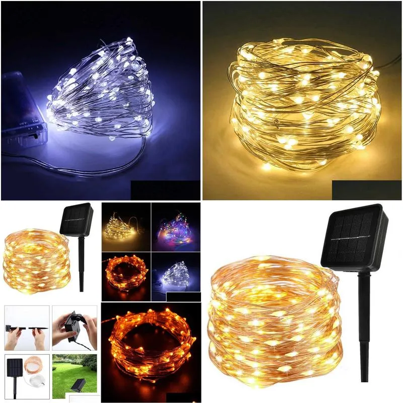 Party Decoration 50-200 Led Solar Power Strip Rope Lights Fairy String Light Xmas Outdoor Waterdichte Energie Koperdraad Y0720 Drop D Dhzme