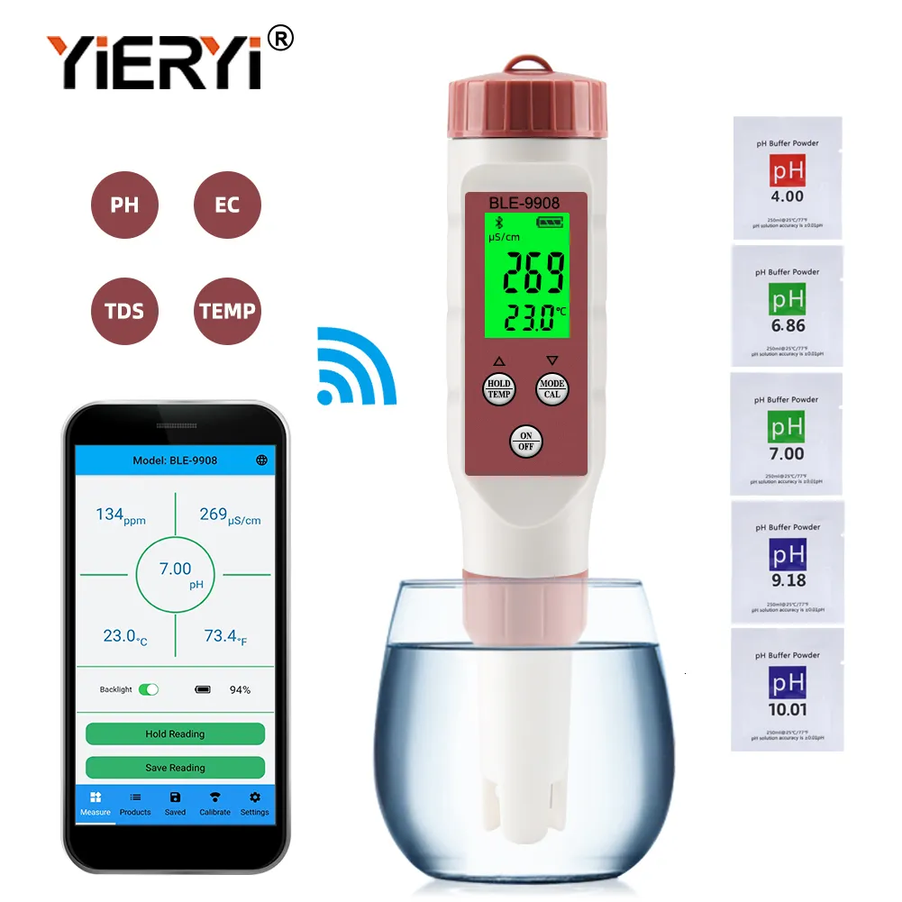 PH-meters Yieryi Bluetooth PH-meter PH/EC/TDS/TEMP-meter APP Intelligente controle Waterkwaliteitstester ATC voor drinkwateraquaria 230710