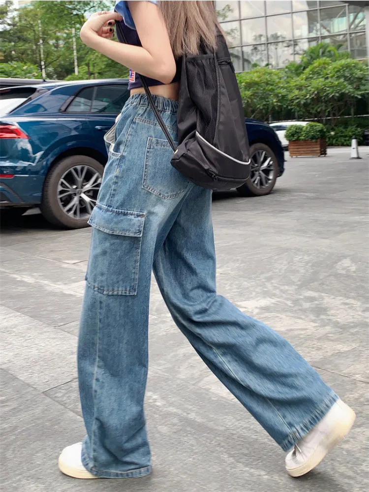 Jean Cargo Baggy Femme - Taille Mi-haute - Coupe Surdimensionnée - Plusieurs Poches - Style Y2K Streetwear - Tailles S-3XL