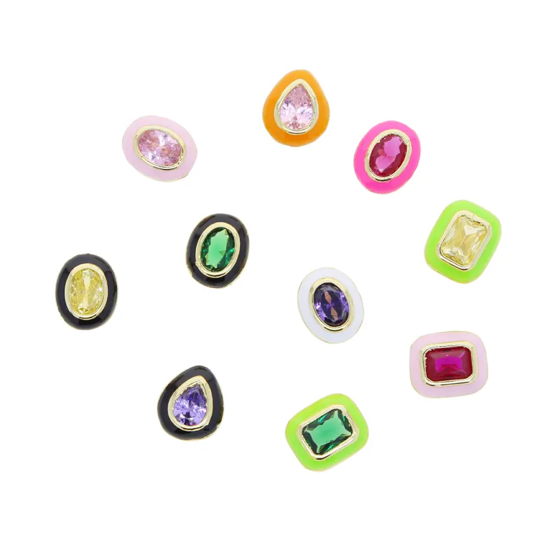 Custom Iced Out Pendant Colorful Elliptic Water Drop Square Zirconia ...