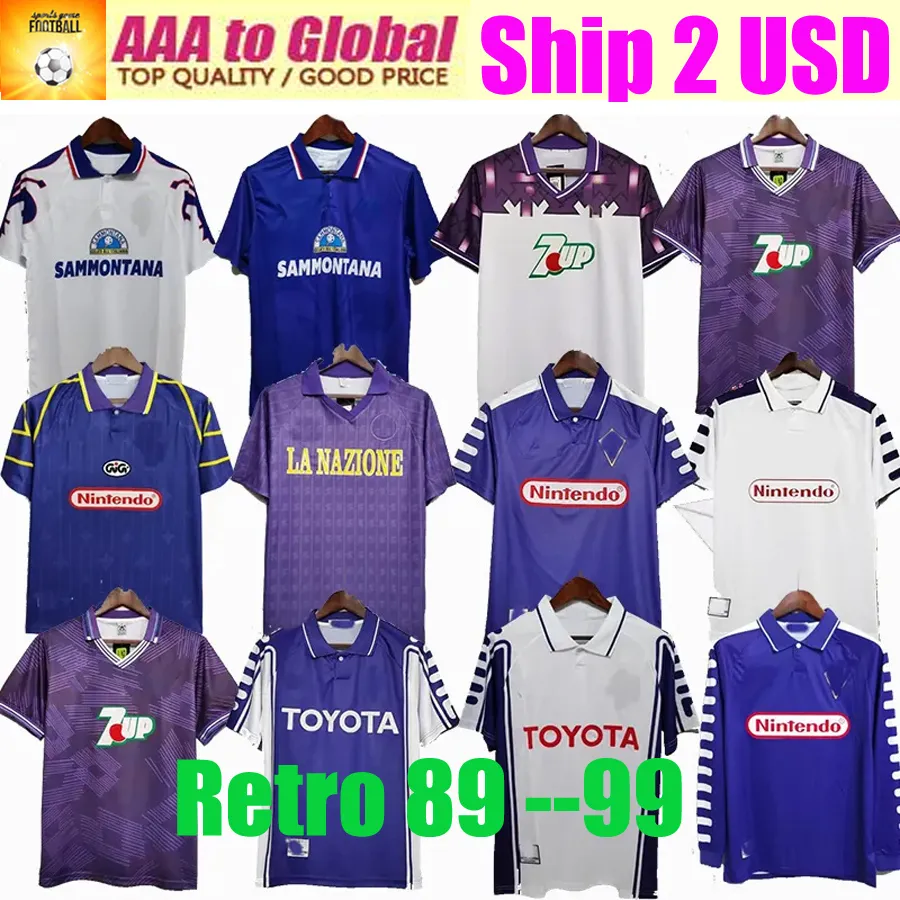 FiorentinaS retro voetbalshirts EDMUNDO BATISTUTA RUI 1979 1980 thuis uit voetbalshirt Camisas de Futebol 89 90 91 92 93 94 95 96 97 98 99 00 korte mouw