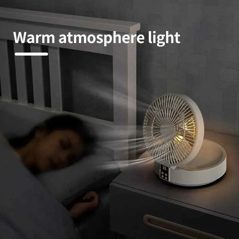 Electric Fans Wireless Wall Mounted Air Cooling Fan with Control LED Light Folding USB Electric Table Desktop Fan