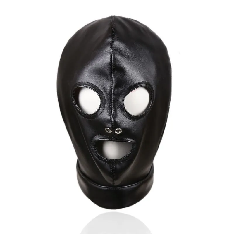 Cappuccio imbottito in pelle SM per adulti Benda per imbracatura per la testa Maschera BDSM Bocca aperta Bondage per occhi Giocattoli sessuali per_voghion.com
