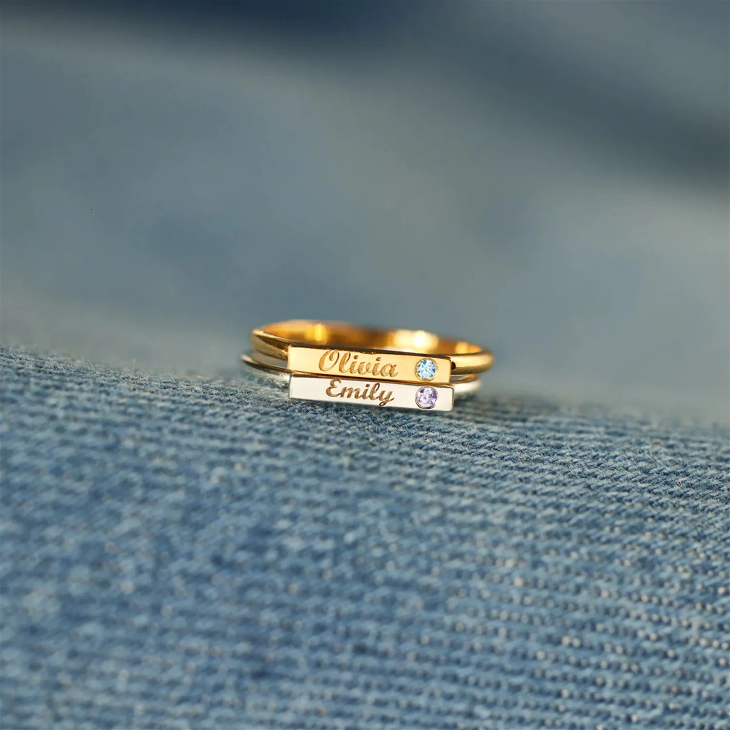 Blue Enamel Wedding Bands With Names Engraved Enamel Bands Ring