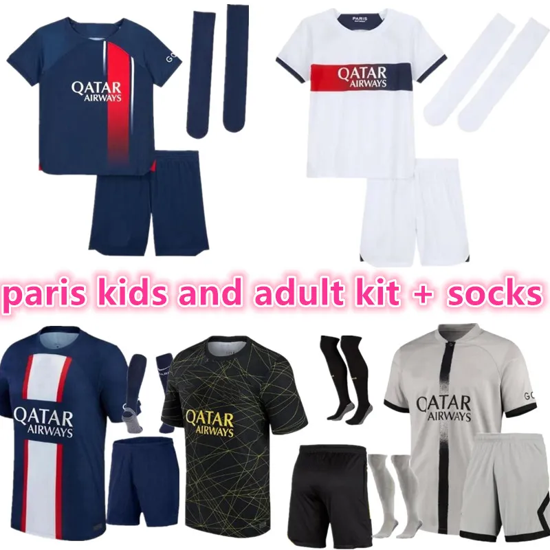 2023 2024 Paris Mbappe Soccer Jerseys Maillot de Foot Marquinhos Verratti الرابع 22 23 24 Sergio Ramos 4th Psgs Hommes enfants Men Kids Kit Sets Sets Football Shirt