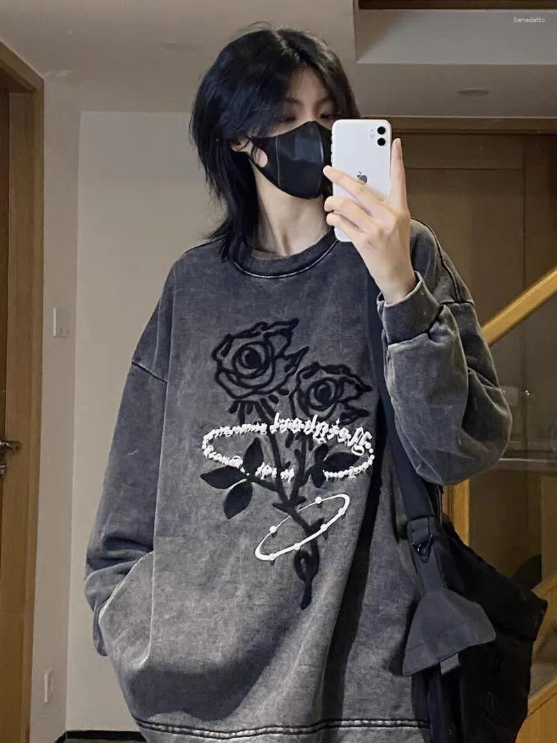 Rose embroidered hoodie best sale womens