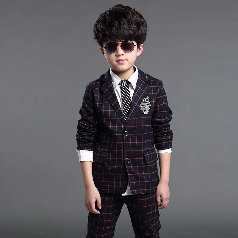 Abiti Ragazzi Formali per Matrimoni Marca England Style 5 14T Uomo Bambino Plaid Party Smoking bambini 230711