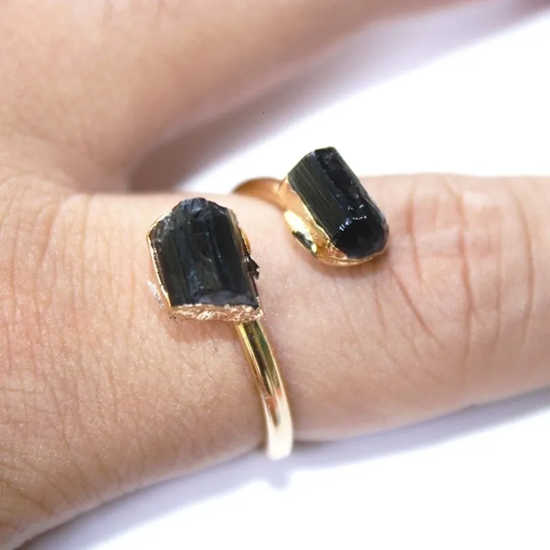 Vigselringar Naturlig Svart Turmalin Antik Justerbar Ring Reiki Healing Kristall Kvinnor Mode Finger Smycken 230710