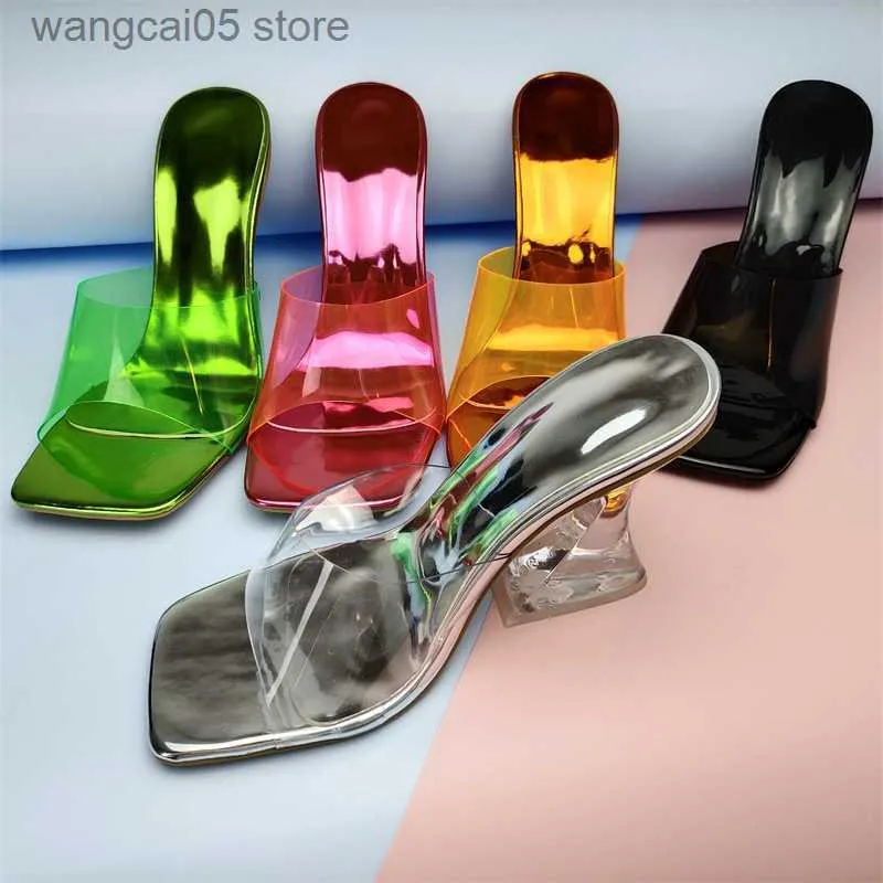 Klapki moda kolor kryształowe sandały na obcasie damskie przezroczyste obcas kolor pcv charakterystyczne sandały damskie T230711