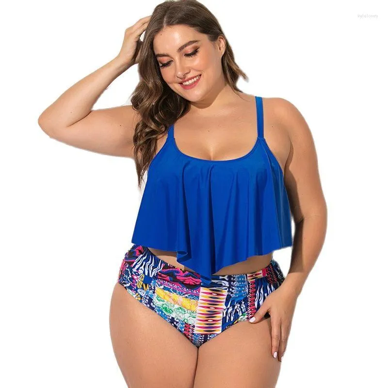 L-5XL Bikini Set Large Cup Swimwear Women Retro Print Swimming