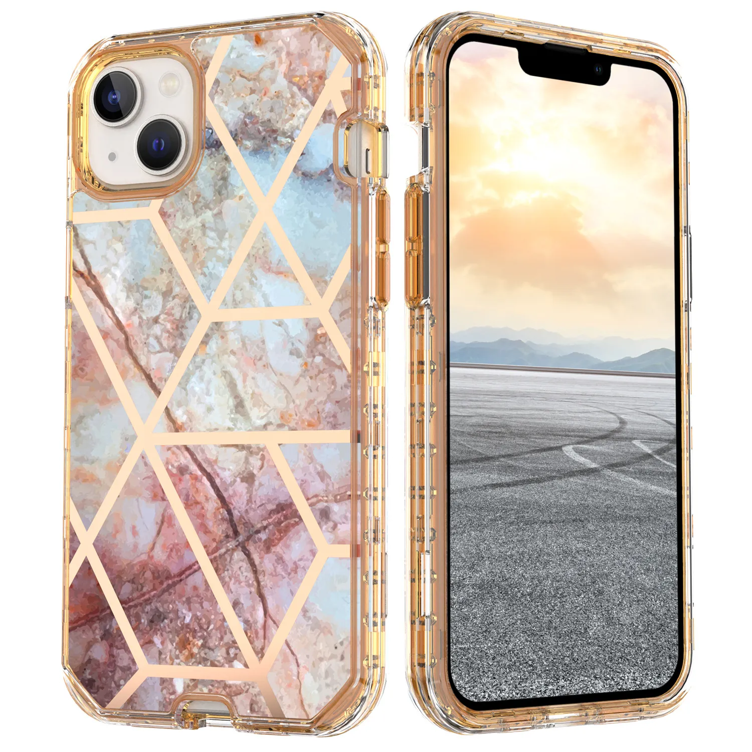 Luxury Mobile Phone Cases For iPhone 14 13 12 11 Pro Max XR XS Max 8 7 6 Plus Marble Pattern 3 in 1 Design Heavy Duty Shockproof Phone Cover