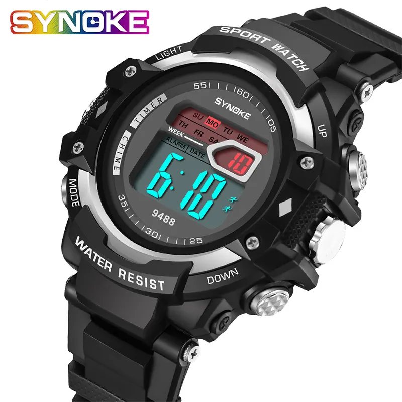 Synoke Men Fashion Electronic Watch متعدد الوظائف في الهواء الطلق للياقة البدنية الساخنة على غرار الساخنة أعلى العلامة التجارية الفاخرة الخلفية على مدار الساعة