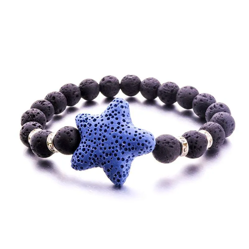Charm Bracelets 8Mm Black Lava Stone 25Mm Starfish Bracelet Aromatherapy Essential Oil Diffuser For Women Drop Delivery Jewelry Dhqix