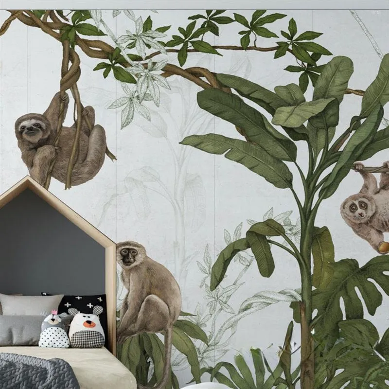 Papéis de parede personalizados do sudeste asiático floresta tropical folha de bananeira 3d papel de parede mural restaurante tv sofá fundo papel de parede para quarto