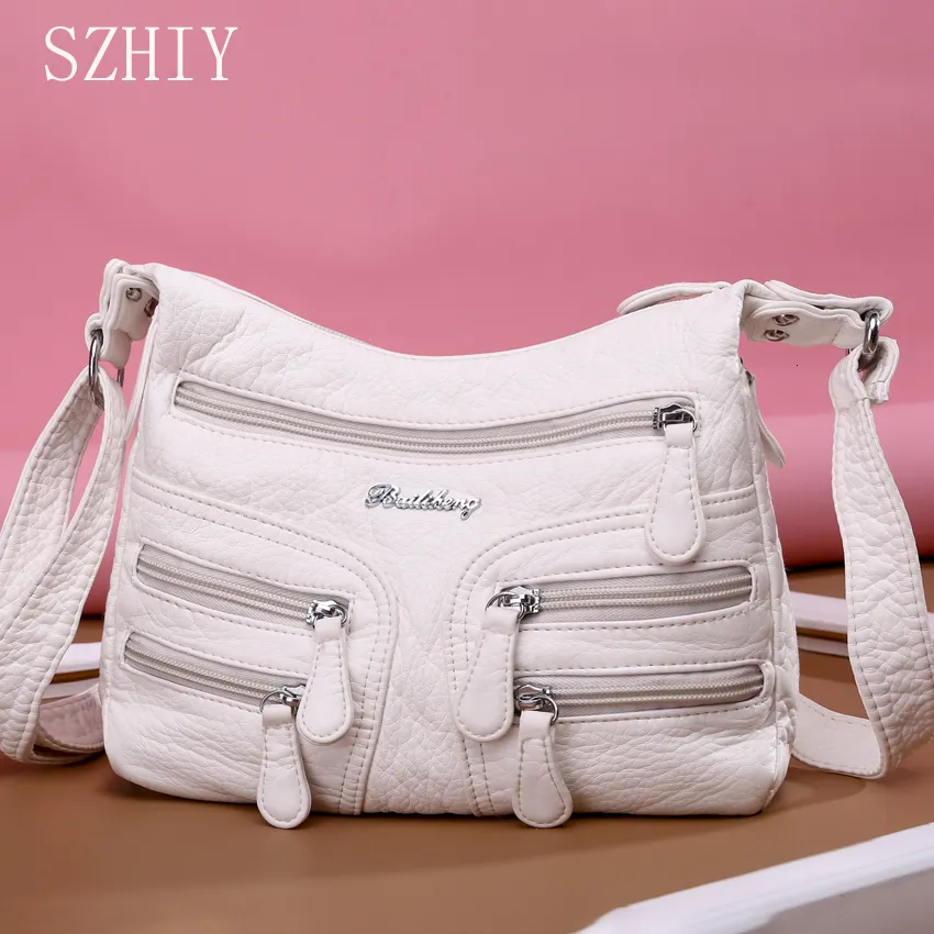 Avondtassen Kleine Zachte Schoudertas Casual Vrouwen Wassen Wit Leer Crossbody Verstelbare Multi pocket Dames Zak Bolsa De Ombro 230711