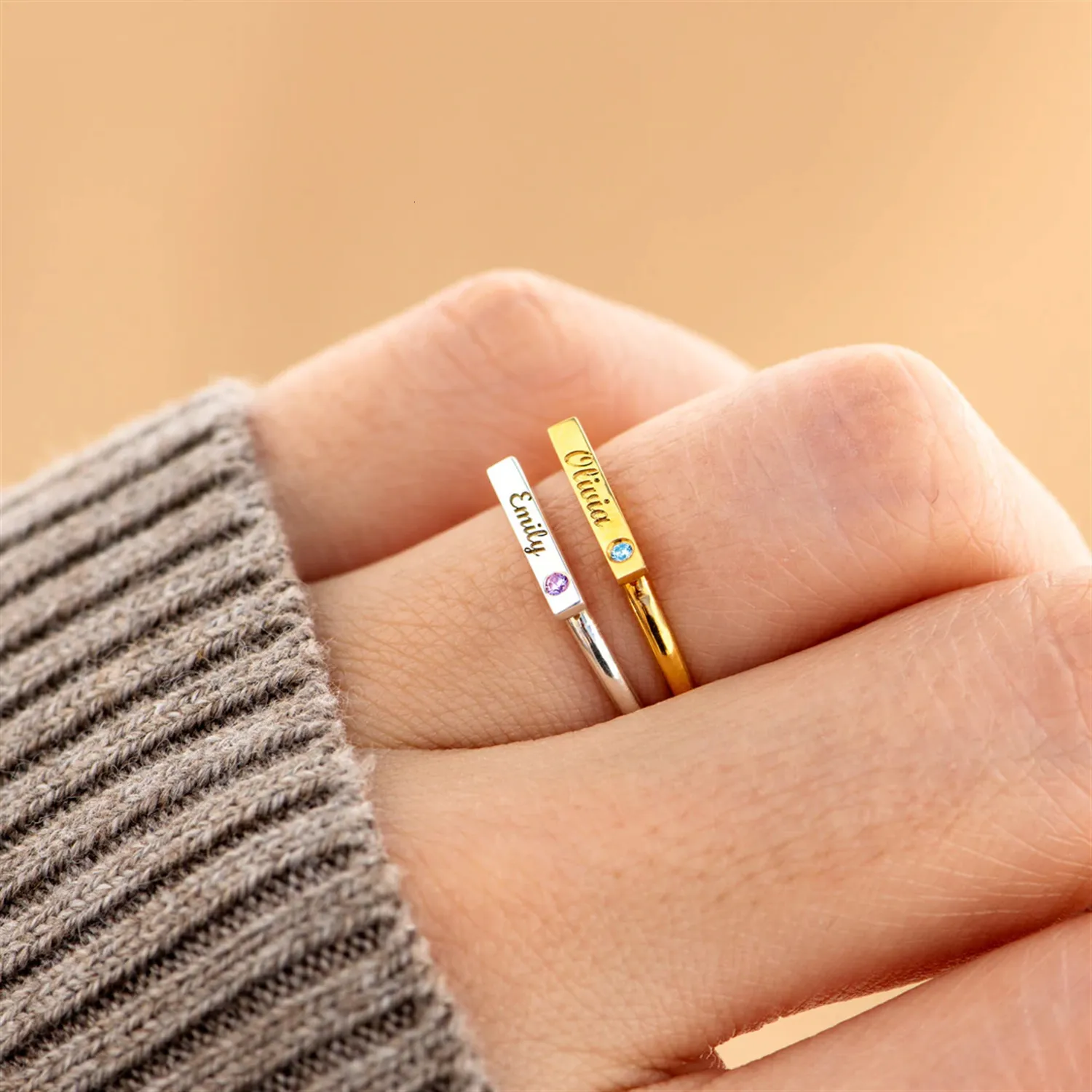 Полосы колец индивидуальное название кольцо персонализированное название эмамель кольцо ручной ювелирной ювелирной ювелирной невесты подарка на день Валентина 230711