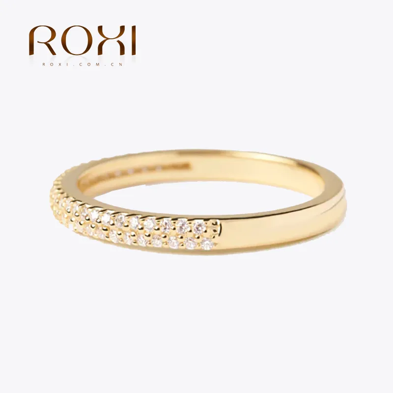 ROXI 925 Sterling Silber Diamantring Gold Persönlichkeit zweireihiger Diamantring Ring Damen Verlobungsschmuck 18 Karat Gold