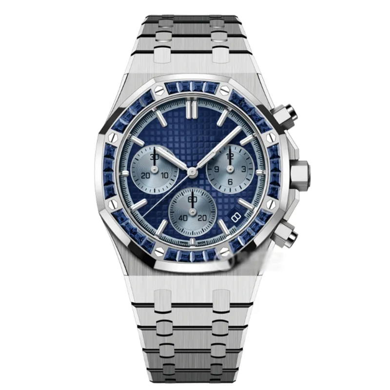 Nowy zegarek z niebieską tarczą męski zegarek kwarcowy w całości ze stali nierdzewnej szafirowy wodoodporny diamentowy zegarek luminescencyjny zegarek montre de luxe