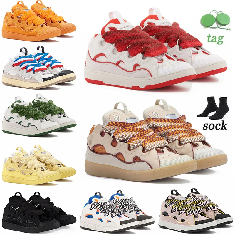 Lyxiga designerskor Herr Dam Snörning Extraordinärt präglat Läder Curb Sneakers Hightop Kalvskinn Gummi Nappa plattformsula Sko Logo Sneakers Storlek 46