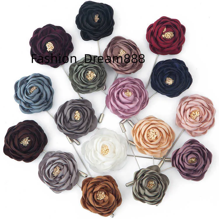 Kostenloser Versand Neueste Design Luxus Blume Brosche Pins für Männer Anzug Handgefertigte Herren Stoff Blume Anstecknadeln für Männer Anzug