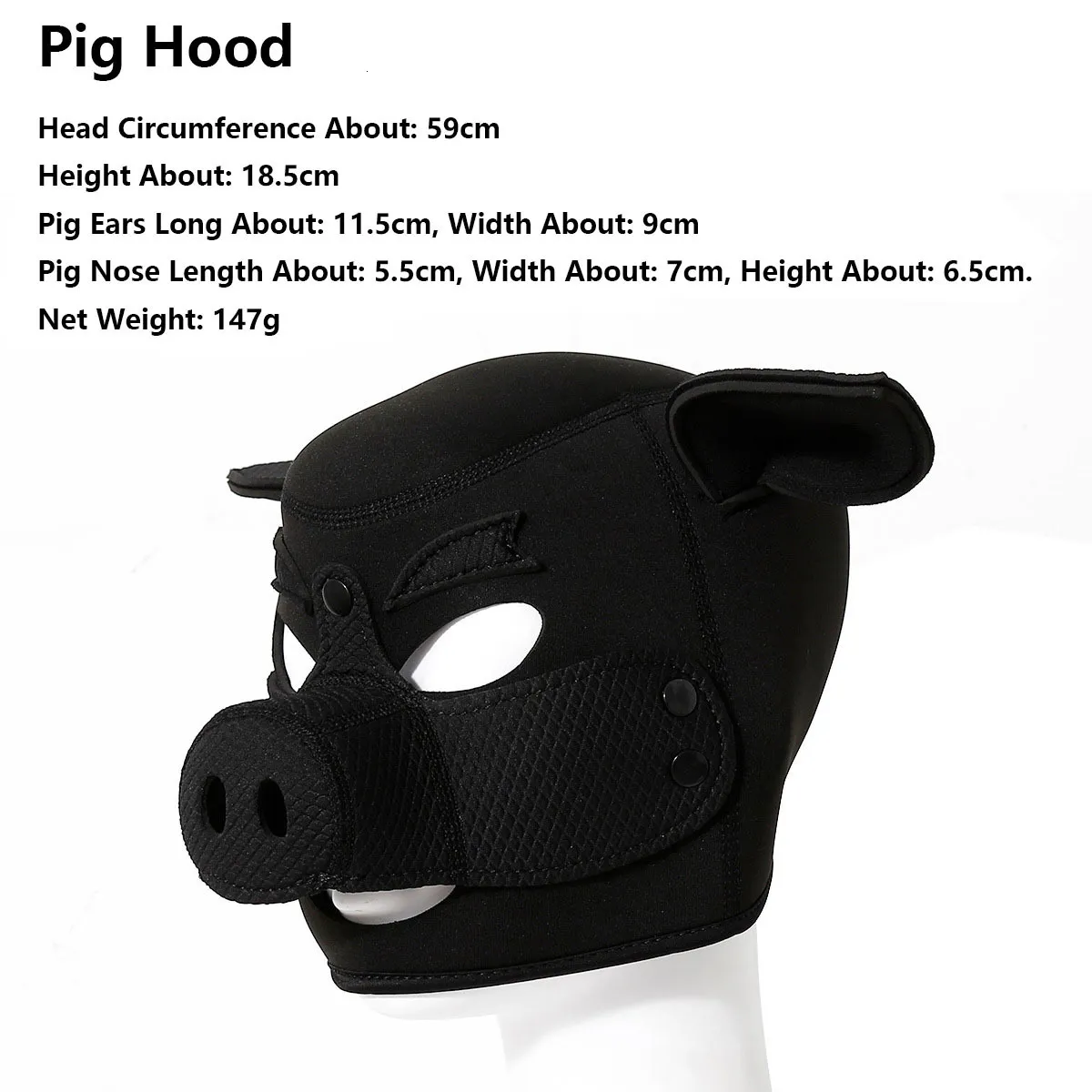 Sexspielzeug für Paare, Neopren-Fetisch-Tiermaske mit abnehmbarer Nase, voller Kopf, Bondage, BDSM, Schwein, Sklavenhaube_voghion.com