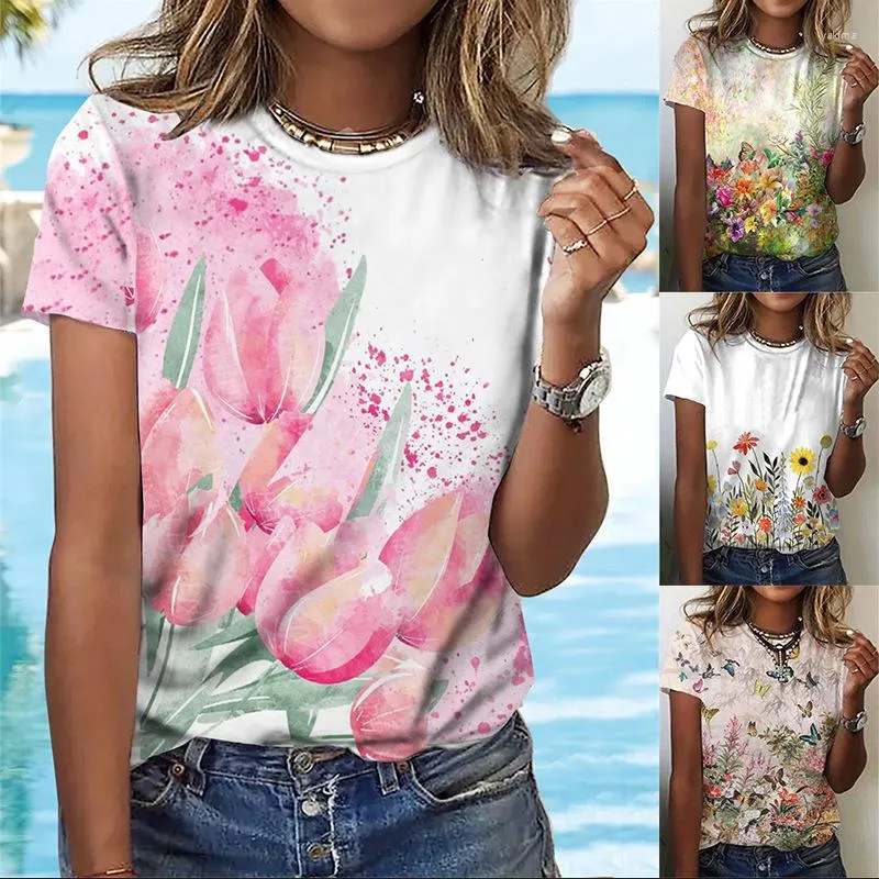 Women's T Shirts 2023 Summer Huamang Printing Short Sleeve Round Neck T-shirt Fashion Female & Lady Casual Tops