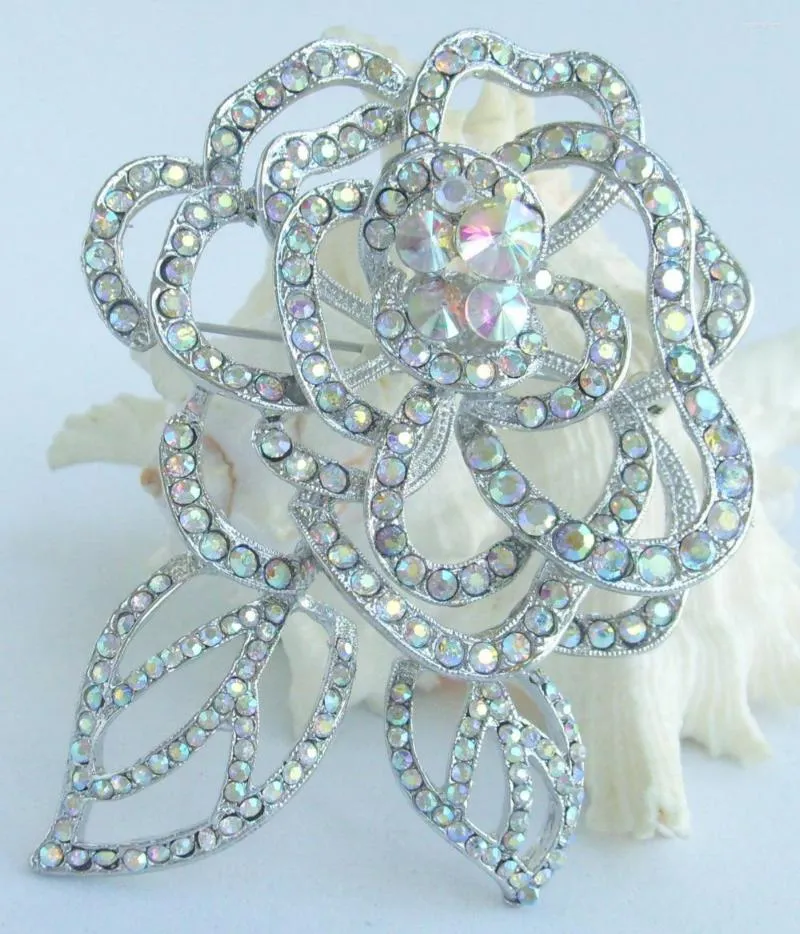 Brooches Wedding Flower Brooch Pin Clear Rhinestone Crystal EE03495C1