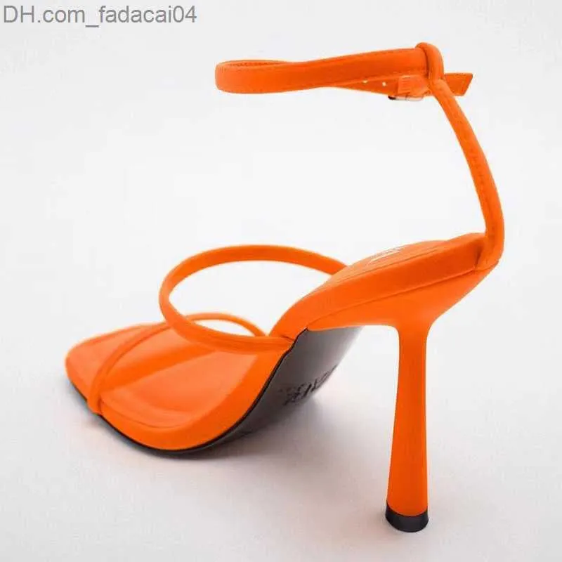 Kleidschuhe UFLAME Damen Orange High Heels Schlanke High Heels Frühling Zurück Sandalen 2023 Sommer High Heel Party Luxus Damen Sandalen Z230711