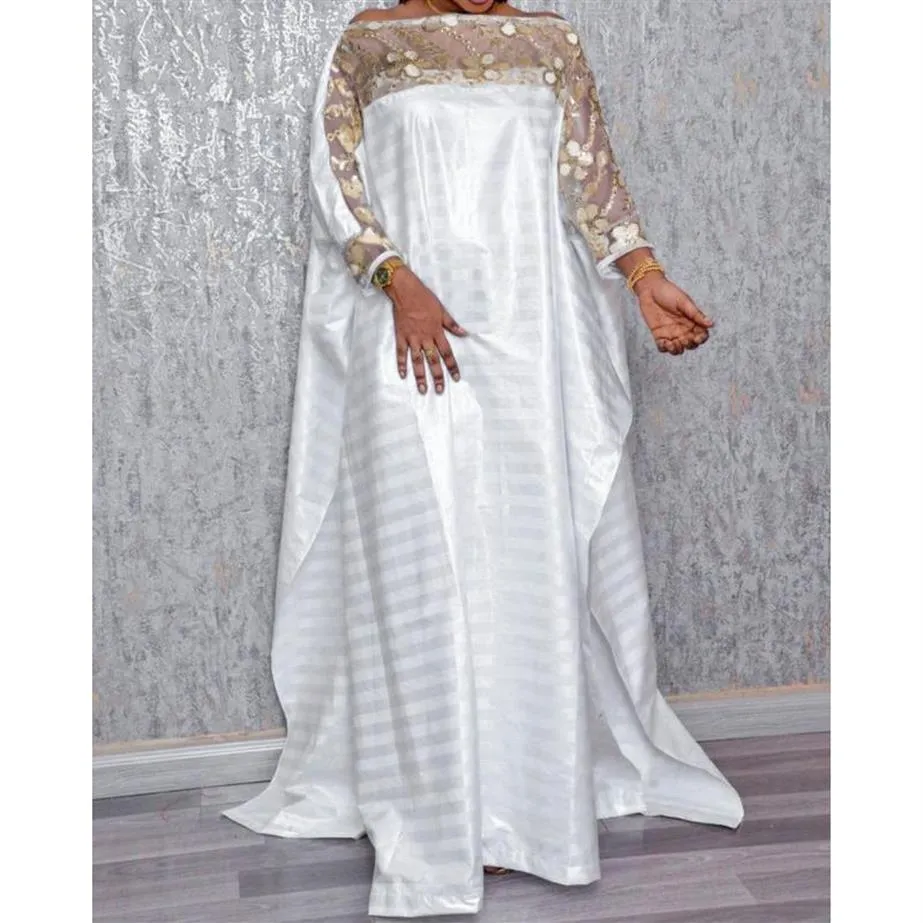 Abbigliamento etnico Abiti stile africano bianco per le donne 2021 Plus Size Abito Africaine Femme Abbigliamento Abaya Dubai Boubou Kaftan Maxi D295q