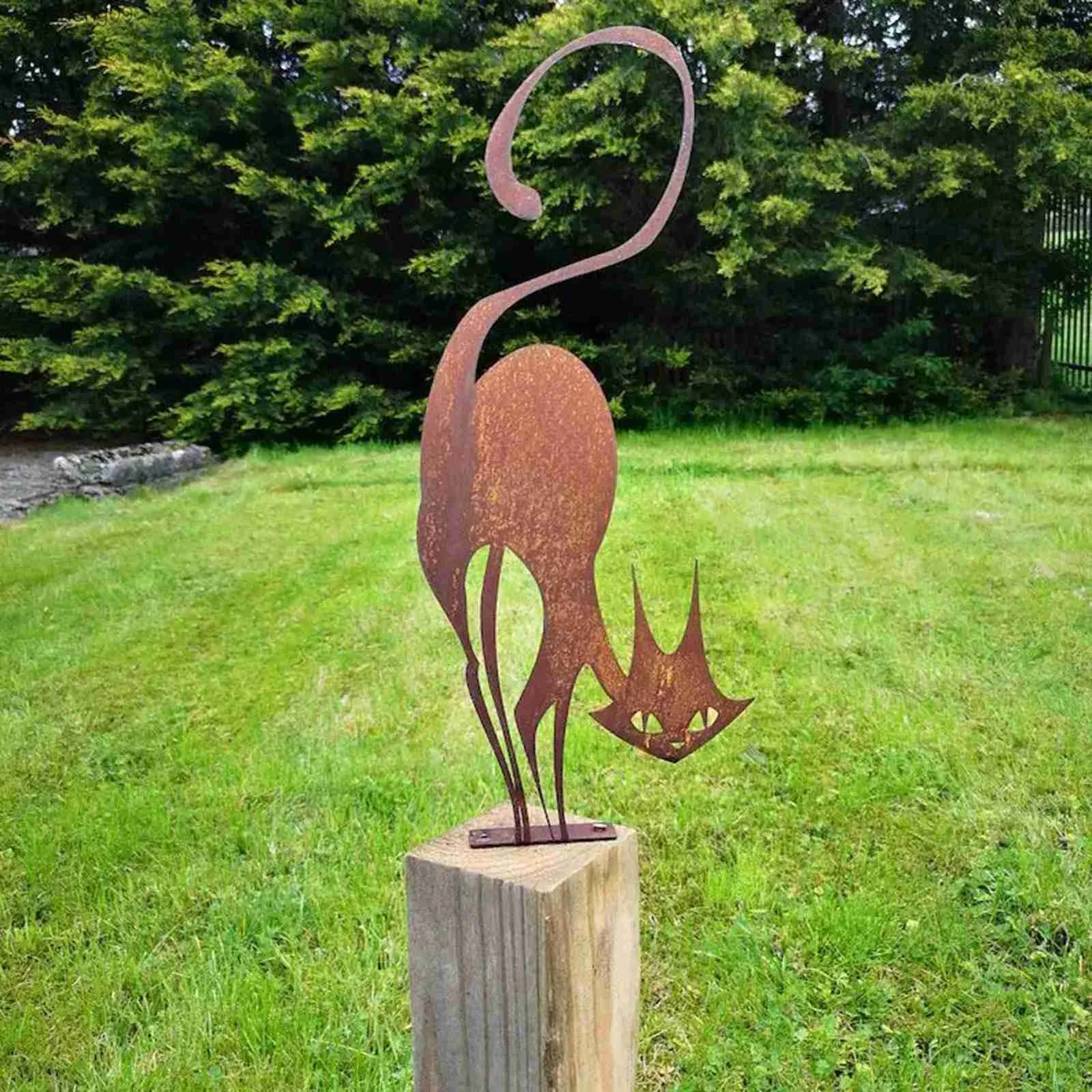 Metal Cat Fence Topper Decor Garden Statues Yard Ornament Art Crafts Outdoor Decorative Stakes Patio Garden Steel Silhouette L230620