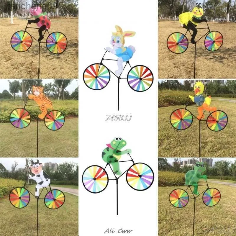 Кроличьи пчелиные тигр на велосипеде Diy Windmill Animal Bicycle Wind Spinner Whirligig Garden Decorative Gadgets Kids Outdoor Toys L230620