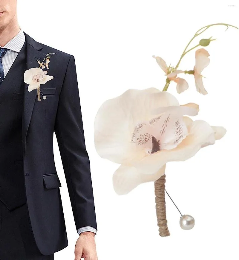 Dekorativa blommor Brudgum Boutonniere | Handgjorda konstgjorda Phalaenopsis Boutonnieres - And Man Corsage för bröllopsceremonin Anni