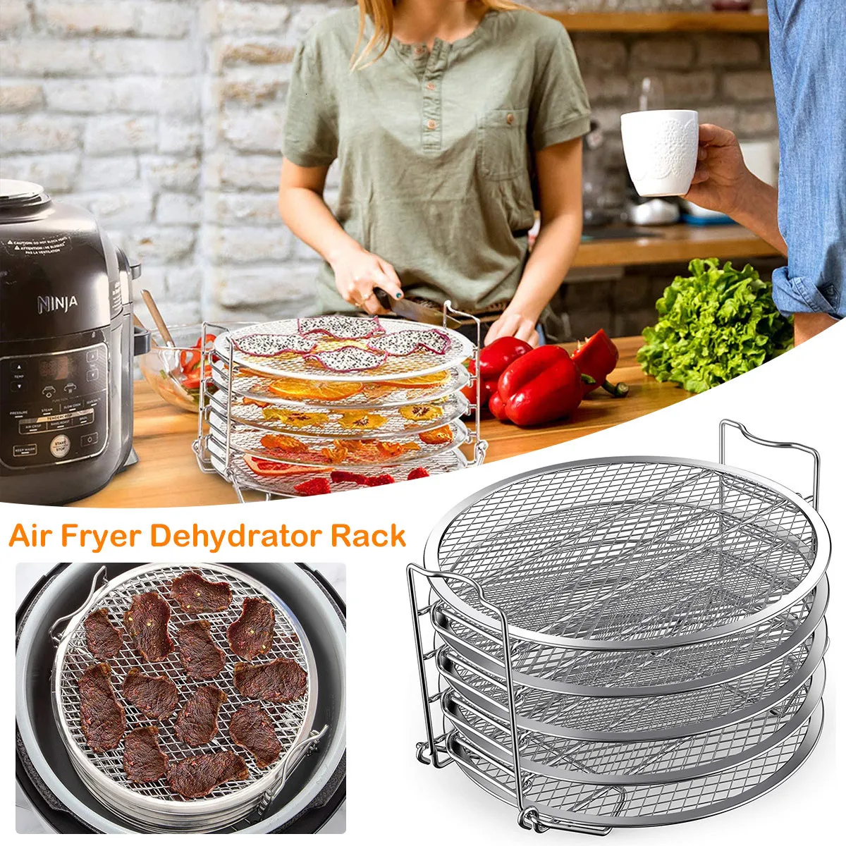 Аксессуары для барбекю инструментов Air Fryer Dehydrator Rack, совместимая с Ninja Foodi 6,5QT 8QT Food Grade Accessories Accessories 5 Sackable D 230710