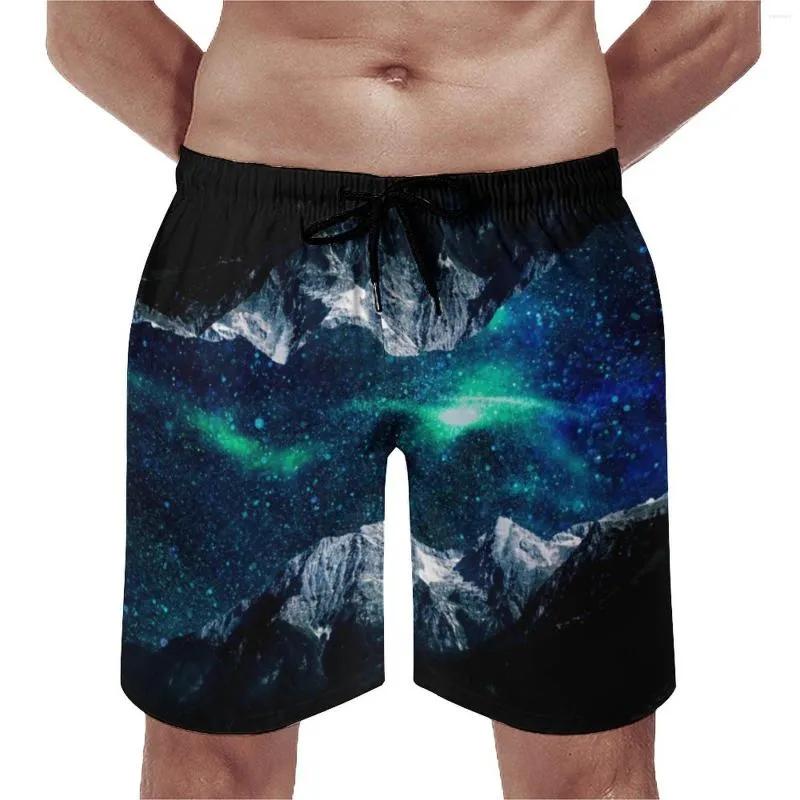 Pantalones cortos para hombre, tabla de montaña abstracta, cintura elástica, talla grande, playa, estampado de galaxia, bañadores para hombre