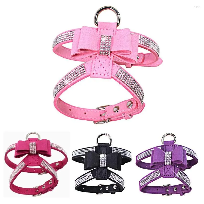 Dog Collars Pet Chest Harness Rhinestone Bow Small Traction Rope Walking Cat Coleira Para Cachorro Accessories