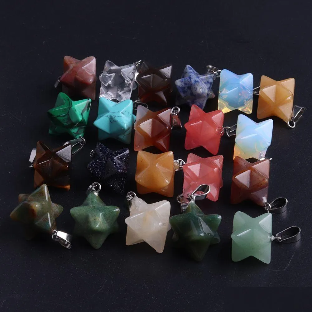 Charms Merkaba Star Collana in pietra naturale Pendenti per gioielli fai da te Meditazione Chakra Reiki Guarigione Protezione energetica Decorazione Dro Dhgfo