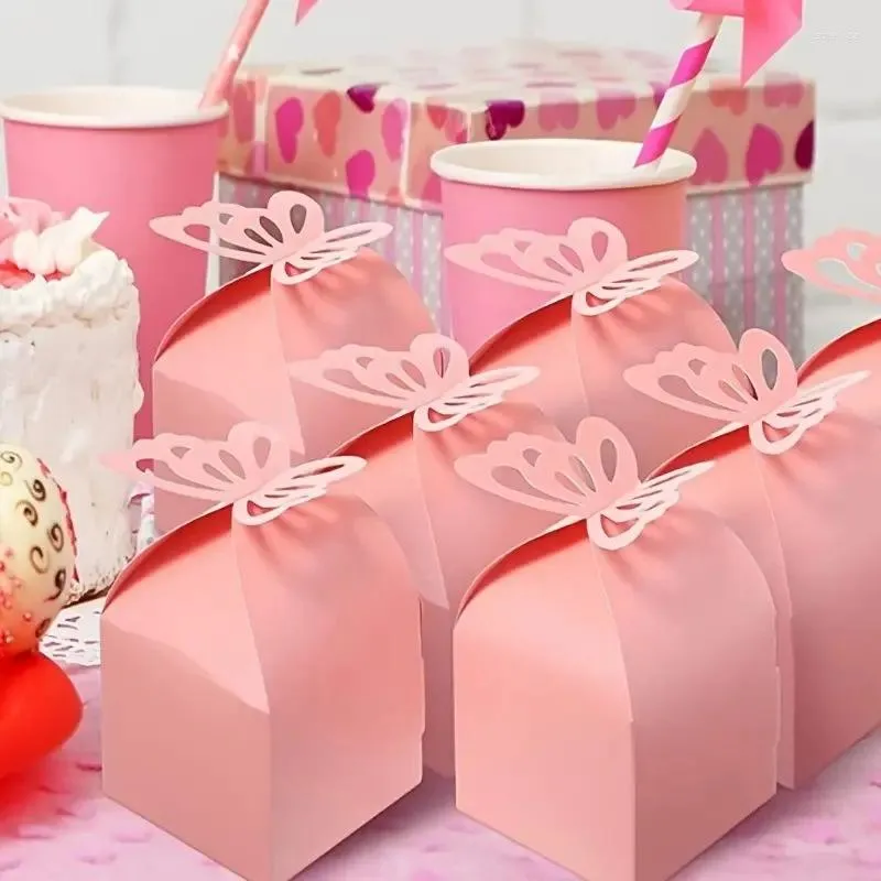 Opakowanie na prezent 10 szt. Pudełko cukierków Różowy motyl Urodziny S Materiały ślubne Baby Shower Czekoladowe torby na serce