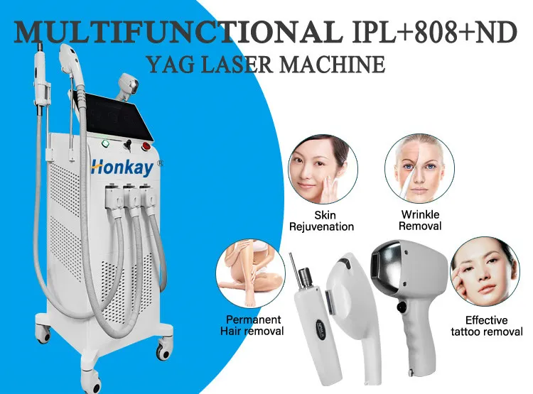 Aesthetic Salon Use 3 In 1 Fast Ipl Laser Hair Removal and Nd Yag Laser Tattoo Removal 808nm Diode Laser Permanent Hair Removal Machine Ipl laser nd yag laser 808nm diode laser hair removal machine - Honkay tattoo removal machine,ipl laser hair removal,nd yag laser,hair removal device,hair removal