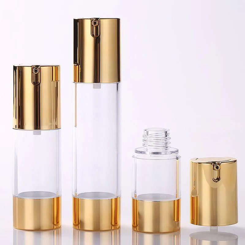 15/30/50ml Guld Tom Klar Frostad Airless Pumpflaskor Reselotion Pumpbehållare Airless Lotion Dispenser 500st/lot Lxkic