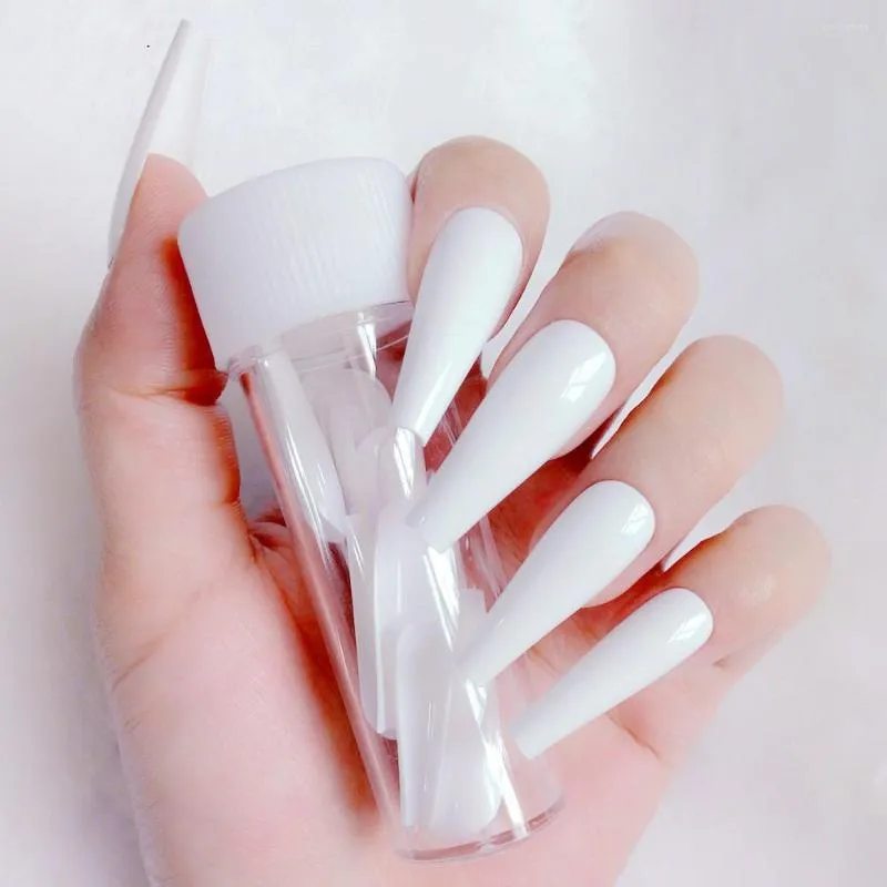 False Nails 24Pcs Glossy White Artificial Super Long Ballerina Coffin Full Cover Press On Fingernails Manicure Tool