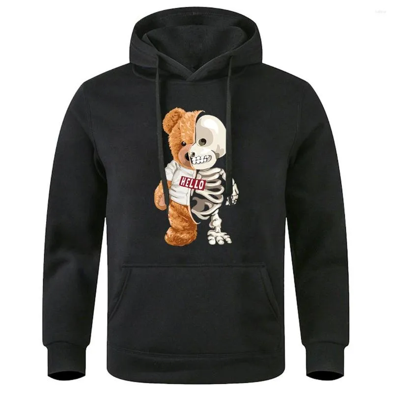 Herren-Kapuzenpullover „Hello Teddy Bear Show You What I Am Really Look Like Men“-Trainingsanzug aus Fleece mit warmer Kapuze, modisch, klassisch, locker, Basic-Kapuzenpullover