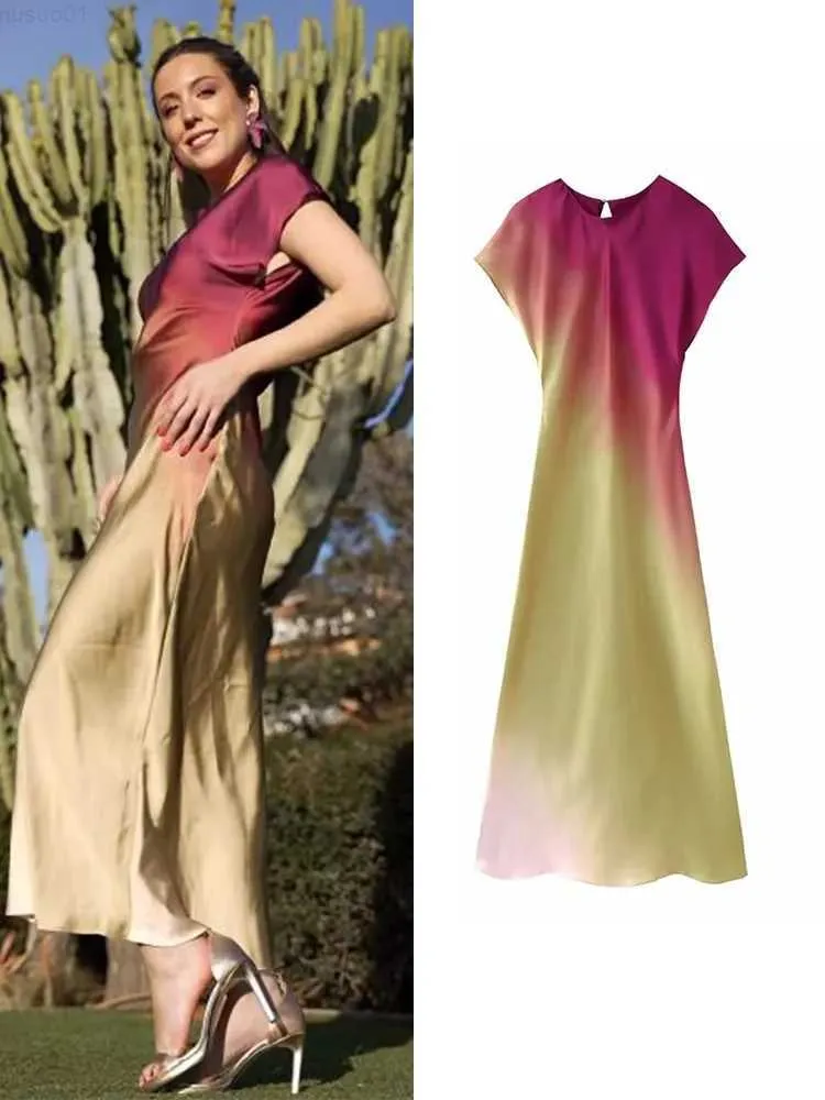 Urban Sexiga Klänningar TRAF Kvinnor Nytt Mode Tie-Dyed Långa Klänningar 2023 Vår Sommar Eleganta ärmlösa veck Söta Vestidos High Street Ytterkläder L230711