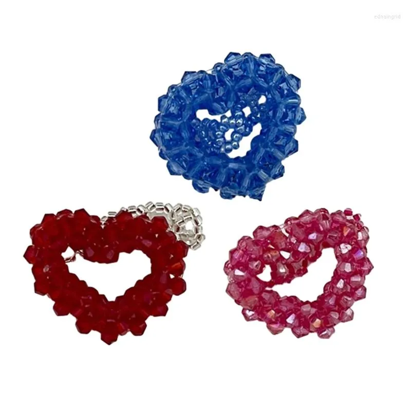 Cluster Rings F19D Peach Heart Ring Artificial Crystal Woven Finger For Woman Girls