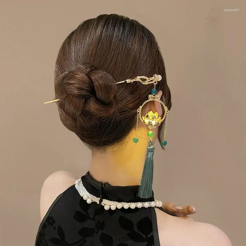 Pinces à cheveux chinois rétro coloré lanternes glands bâtons femmes métal fleurs baguettes accessoires bijoux cadeau