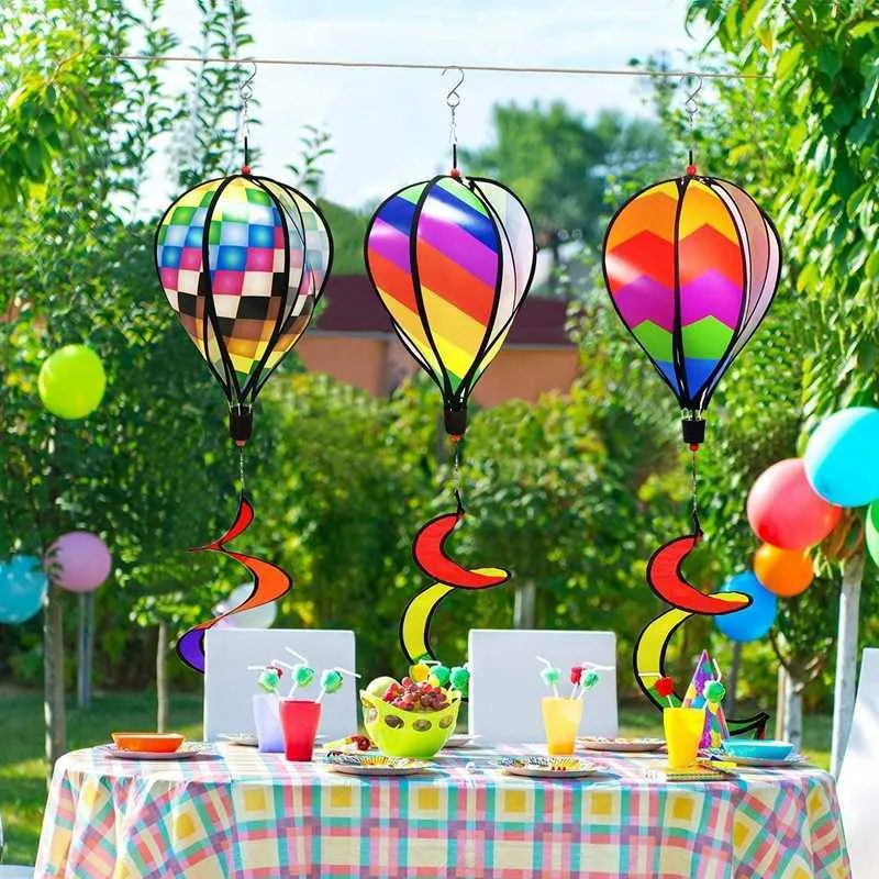 Moulin à Vent Montgolfière Arc-en-Ciel - 110 Cm - Décoration Jardin, Balcon, Porche - Pour Enfants, Fêtes