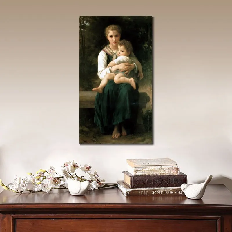 Realism Portrait Female Canvas Artwork the Two Sisters William Adolphe Bouguereau Handmade Art Painting Family Room Decor