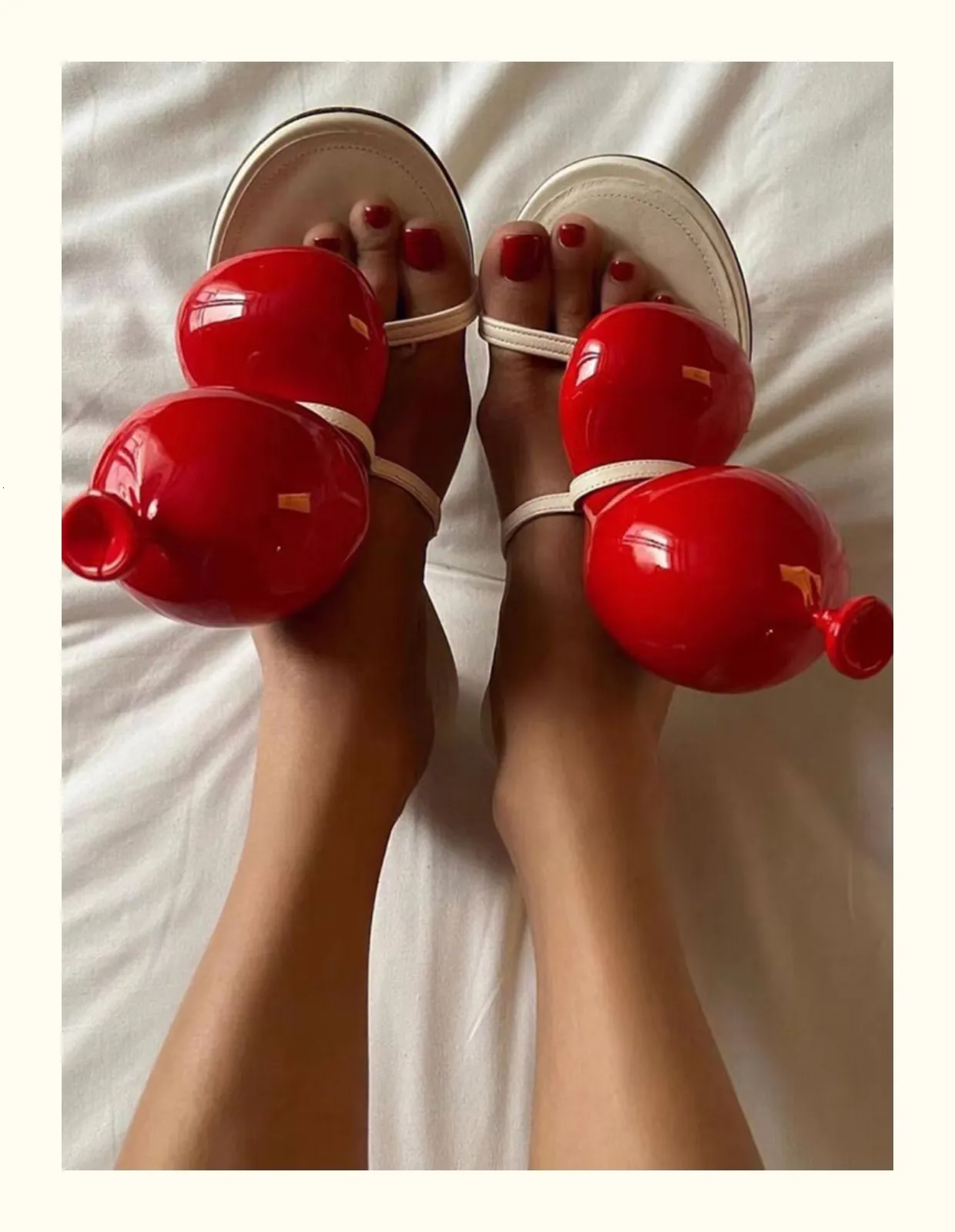 Sandalet Kırmızı Balon Sandalet Kadın Yüksek Topuk Sandalet Seksi Slip-On Pompalar Kadın Pist Ayakkabıları Dropship 230711