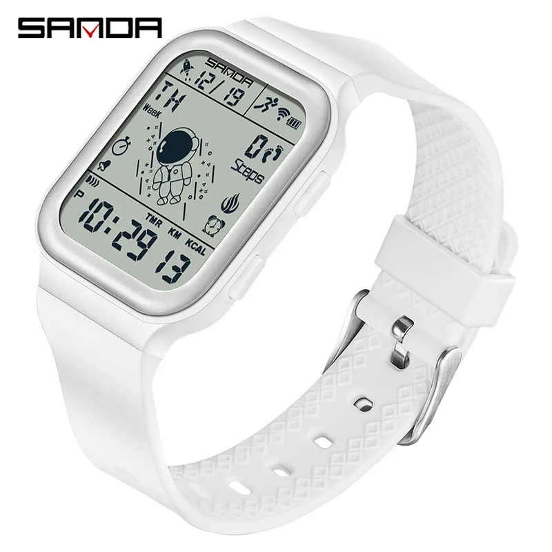 SANDA Sport montre électronique calories podomètre luxe chronomètre compte à rebours étanche montres-bracelets pour homme marque de mode horloge